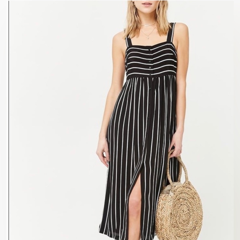 NWOT: black striped midi dress